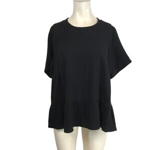 Torrid Black Textured Peplum Top Short Sleeve Tie Back Womens Size 00